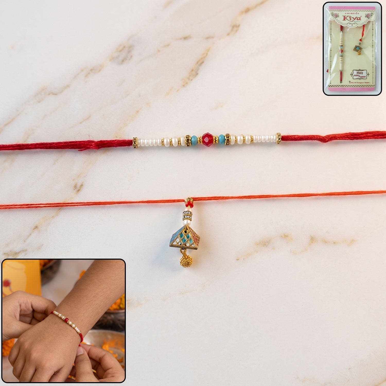 Top view of Minimal Bead Bhabhi Rakhi showing delicate beads