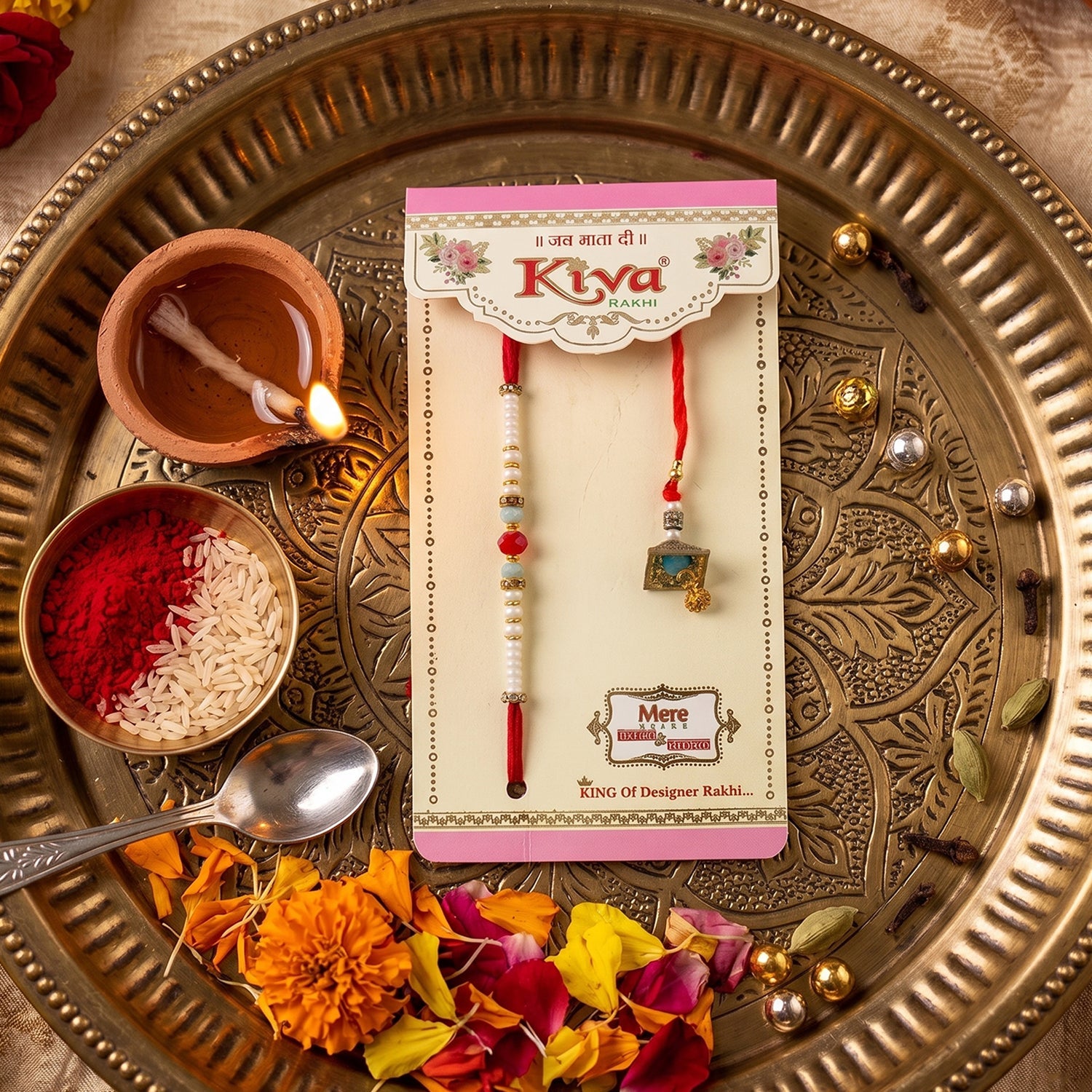 Minimal Bead Bhabhi Rakhi on a white background showcasing latkan