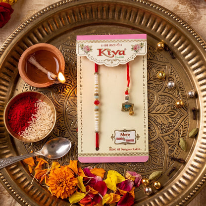 Minimal Bead Bhabhi Rakhi on a white background showcasing latkan
