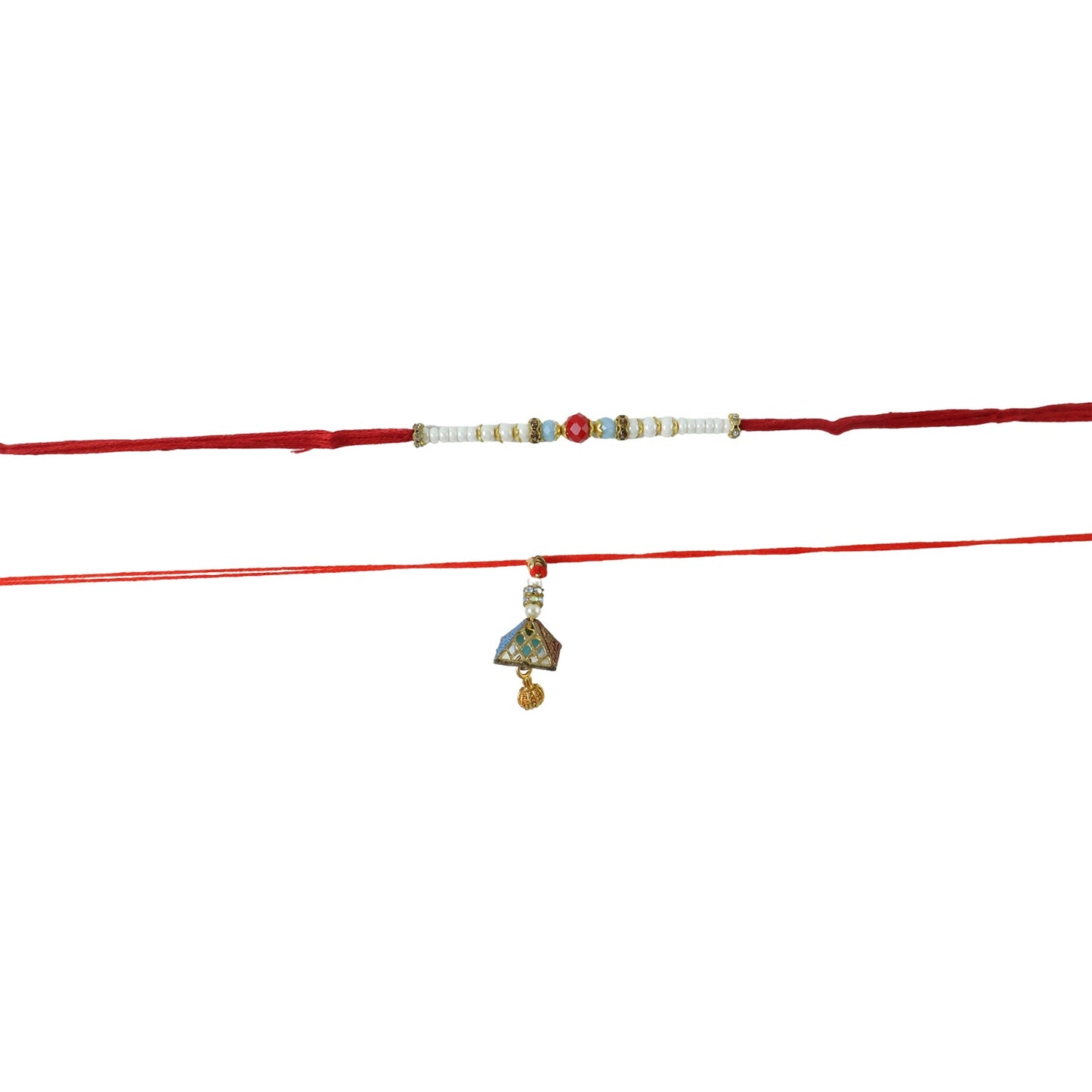 Side view of Minimal Bead Bhabhi Rakhi with elegant latkan