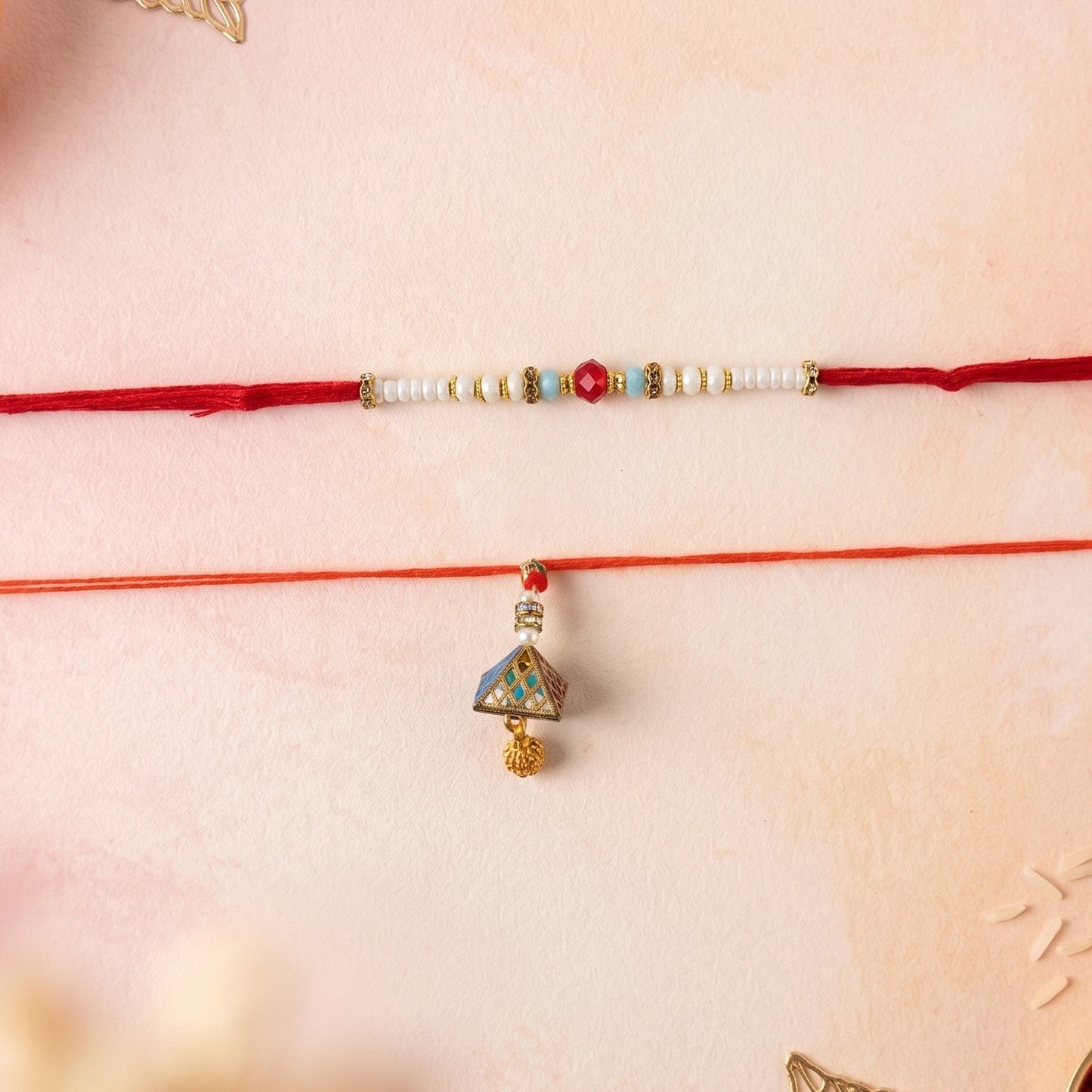 Minimal Bead Bhabhi Rakhi with Elegant Latkan close-up