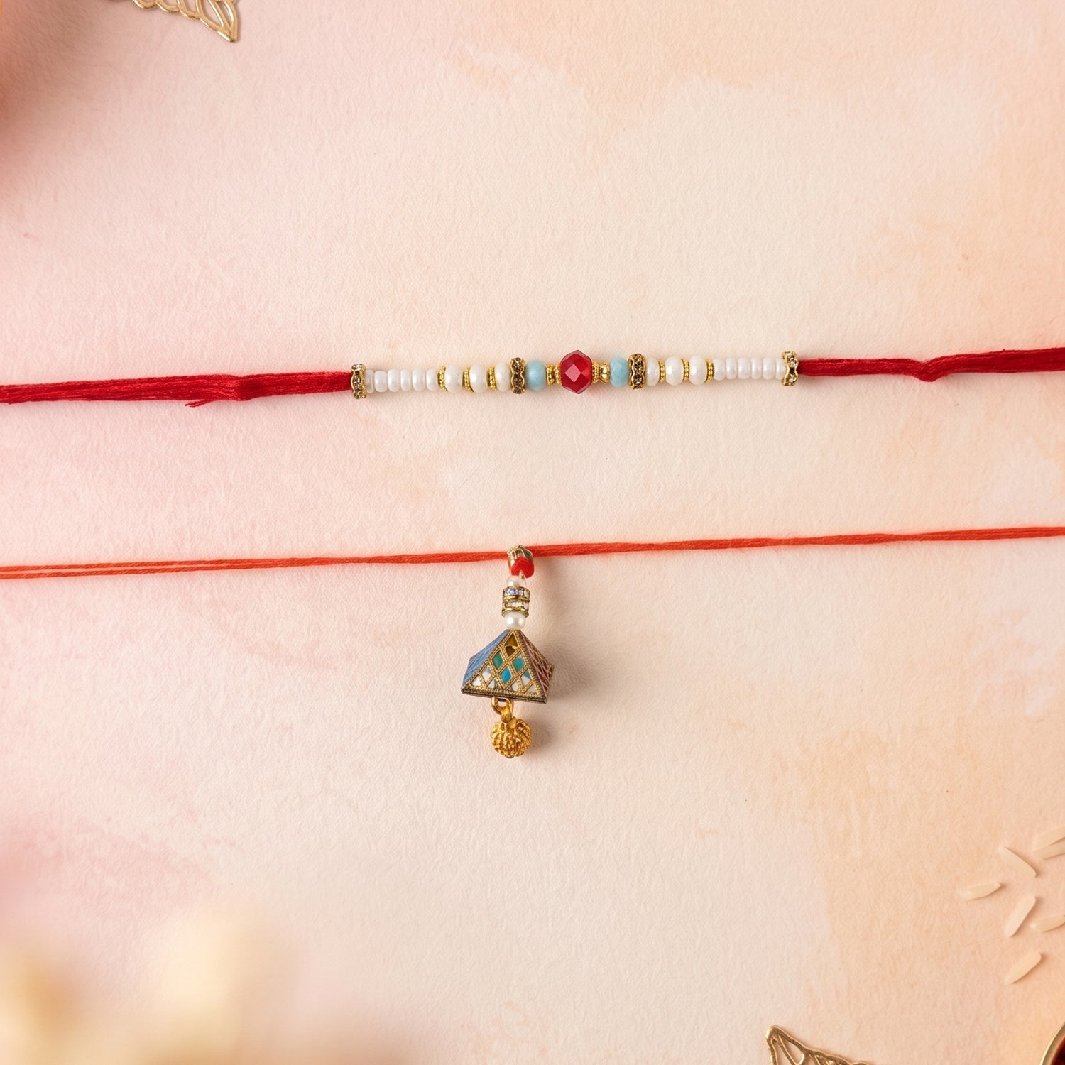Minimal Bead Bhabhi Rakhi with Elegant Latkan close-up