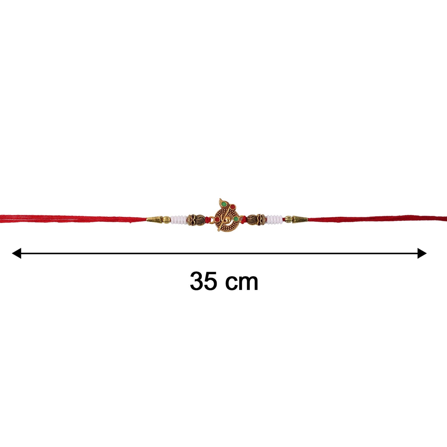 Top view of Pearl Peacock Bhabhi Rakhi showcasing pearl arrangement