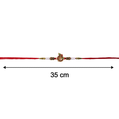 Top view of Pearl Peacock Bhabhi Rakhi showcasing pearl arrangement