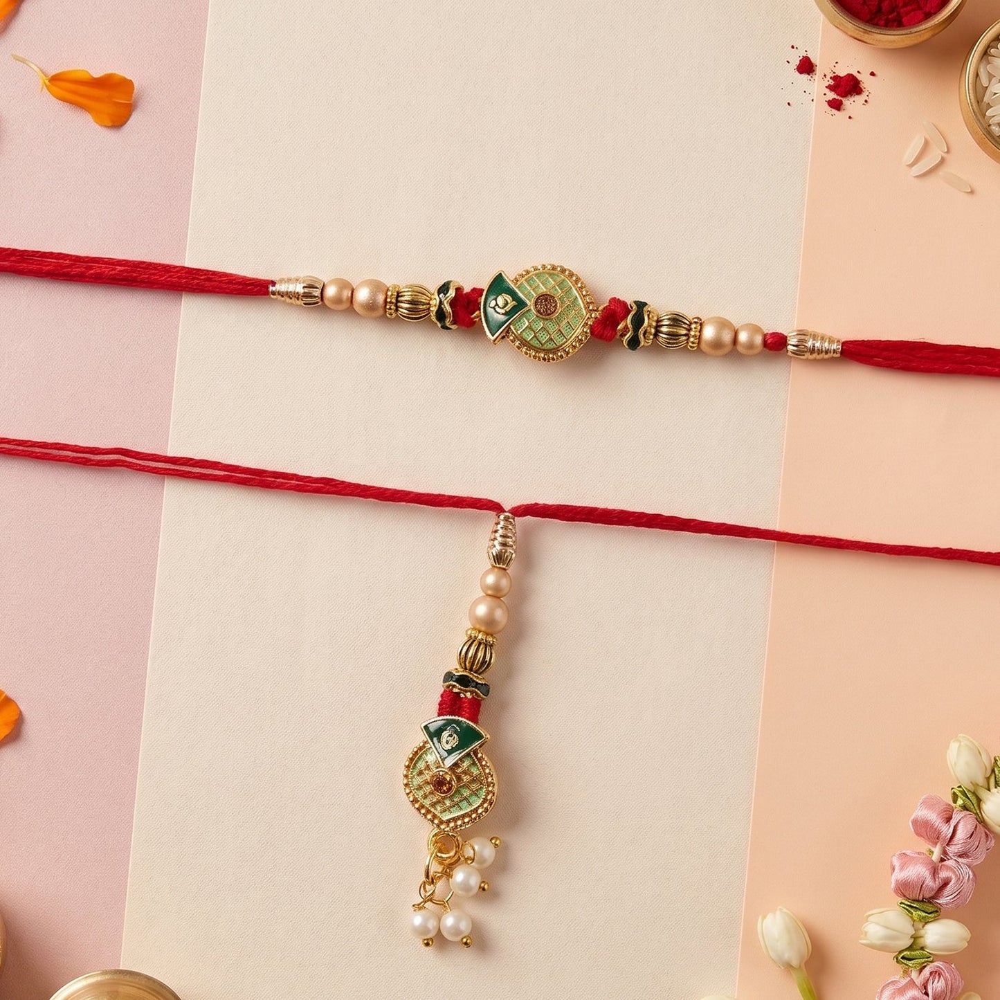 Traditional Floral Stone Bhabhi Rakhi full length