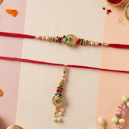 Traditional Floral Stone Bhabhi Rakhi full length