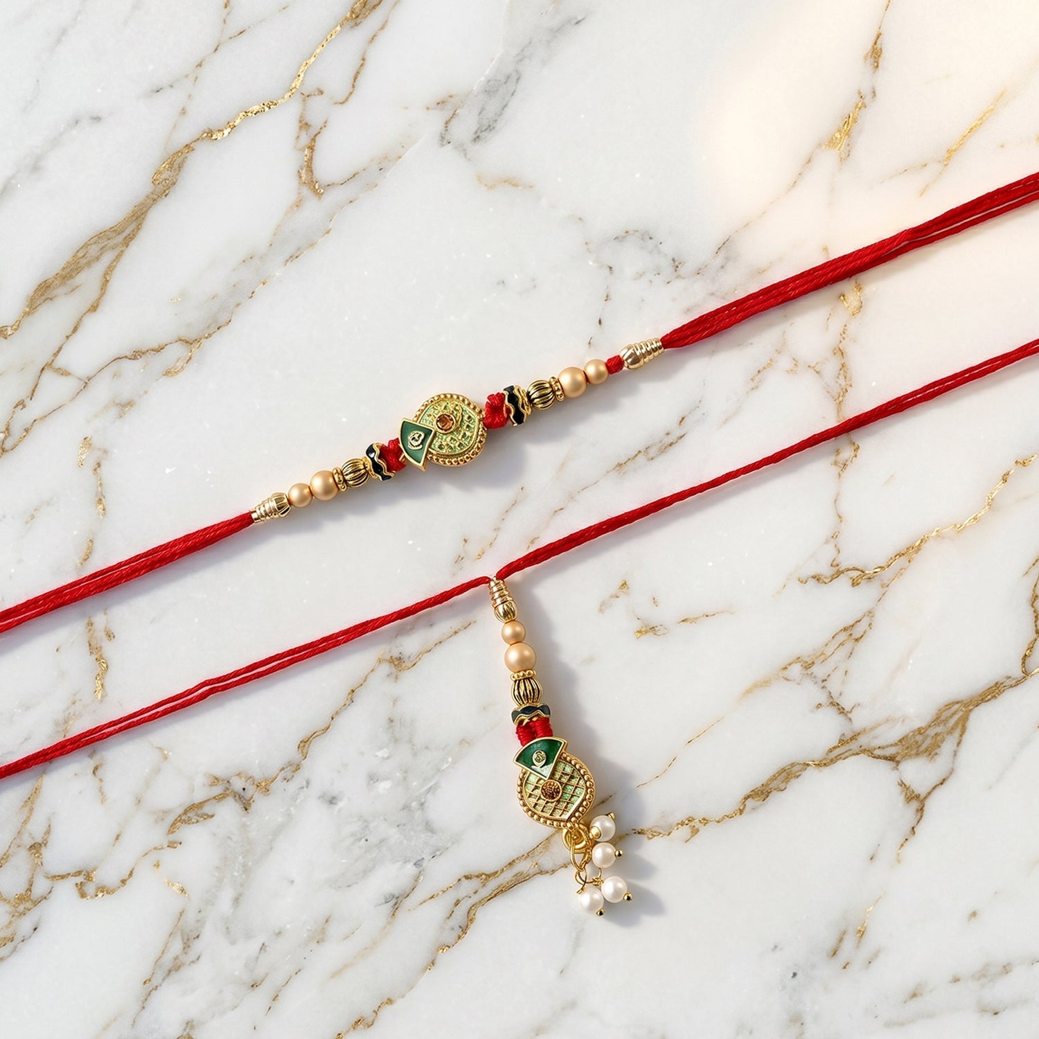 Floral Stone Bhabhi Rakhi packaging and thread