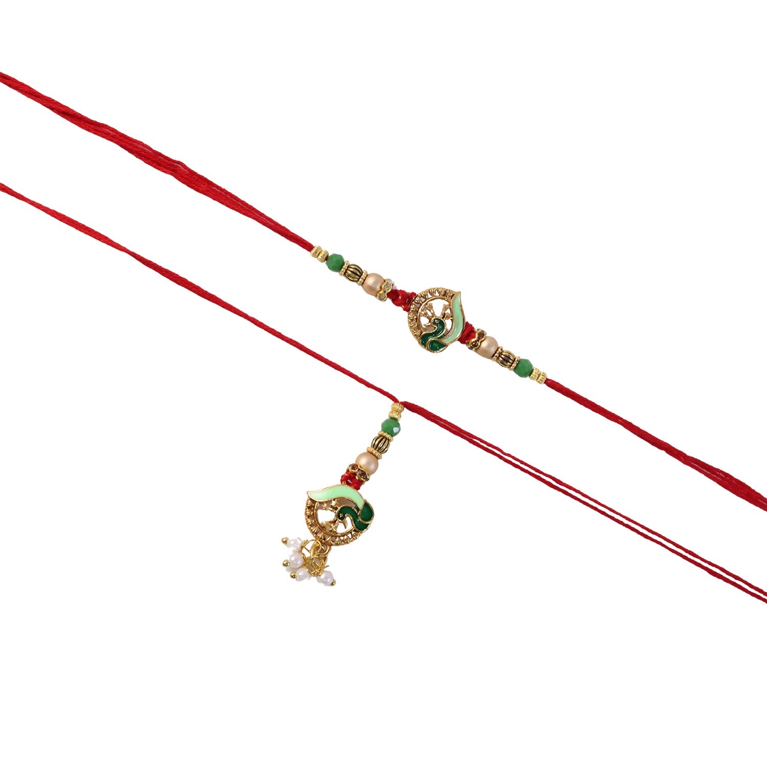Peacock Stone Bhabhi Rakhi worn on wrist