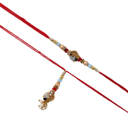 Pearl Bead Bhabhi Rakhi with colorful latkan hanging