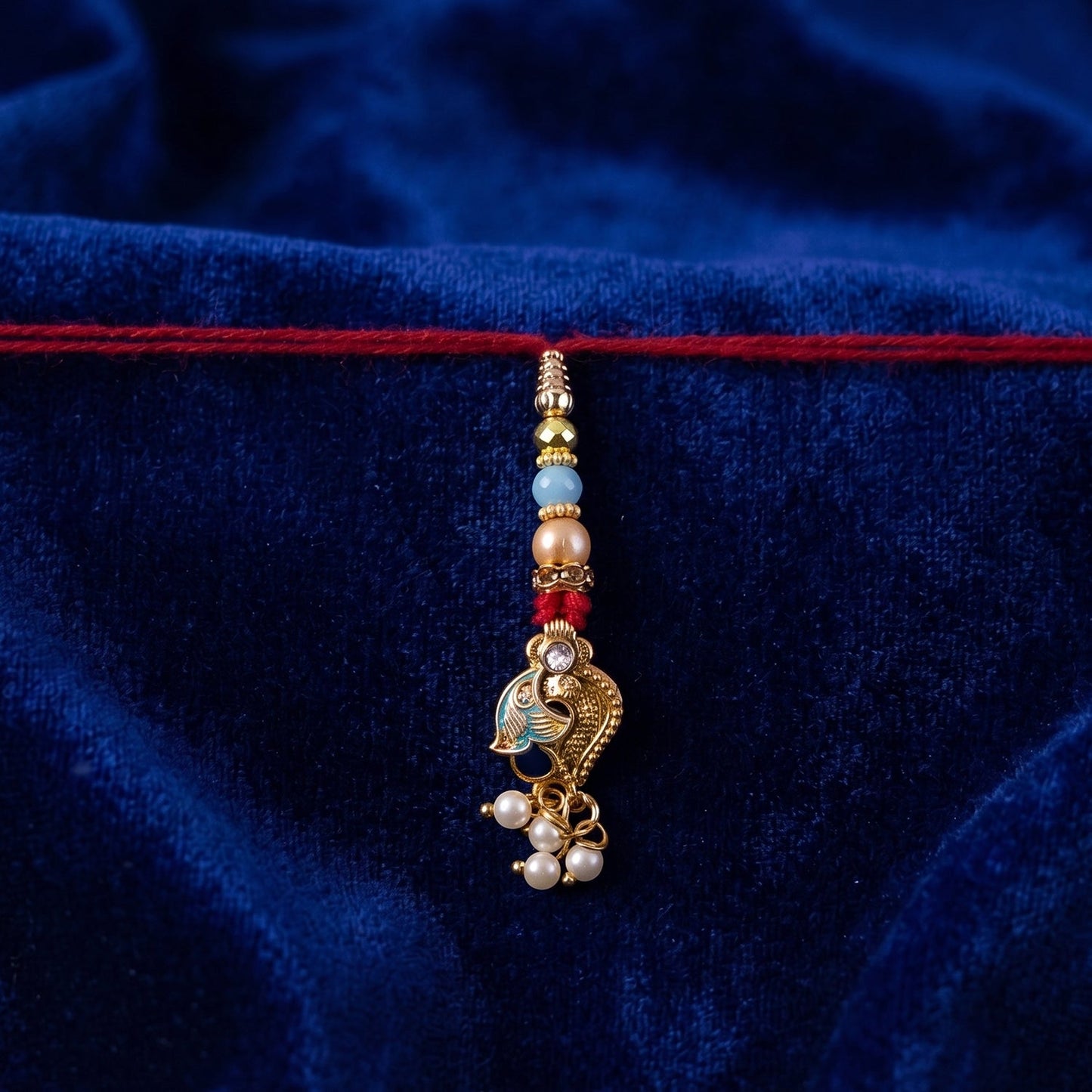 Pearl Bead Bhabhi Rakhi detailed bead and thread texture