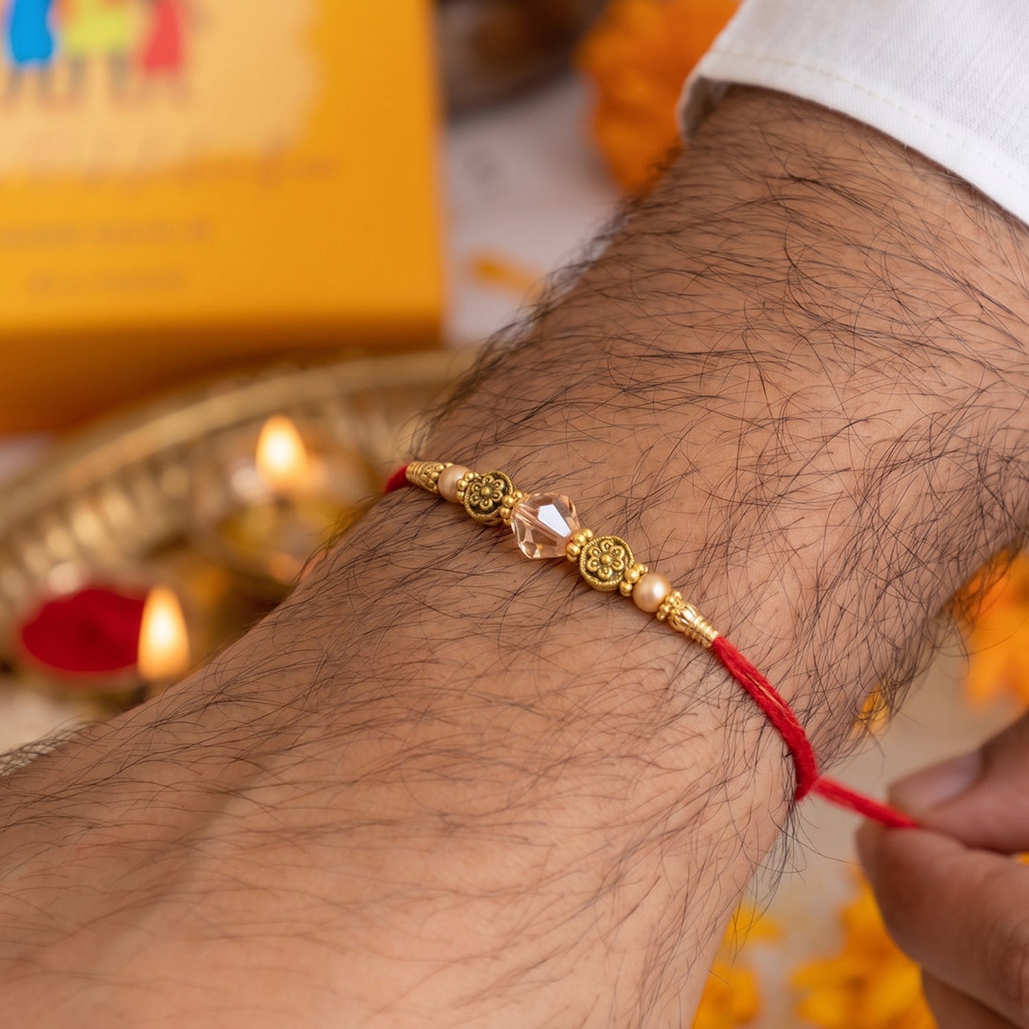 Golden Peacock Bhabhi Rakhi detailed view