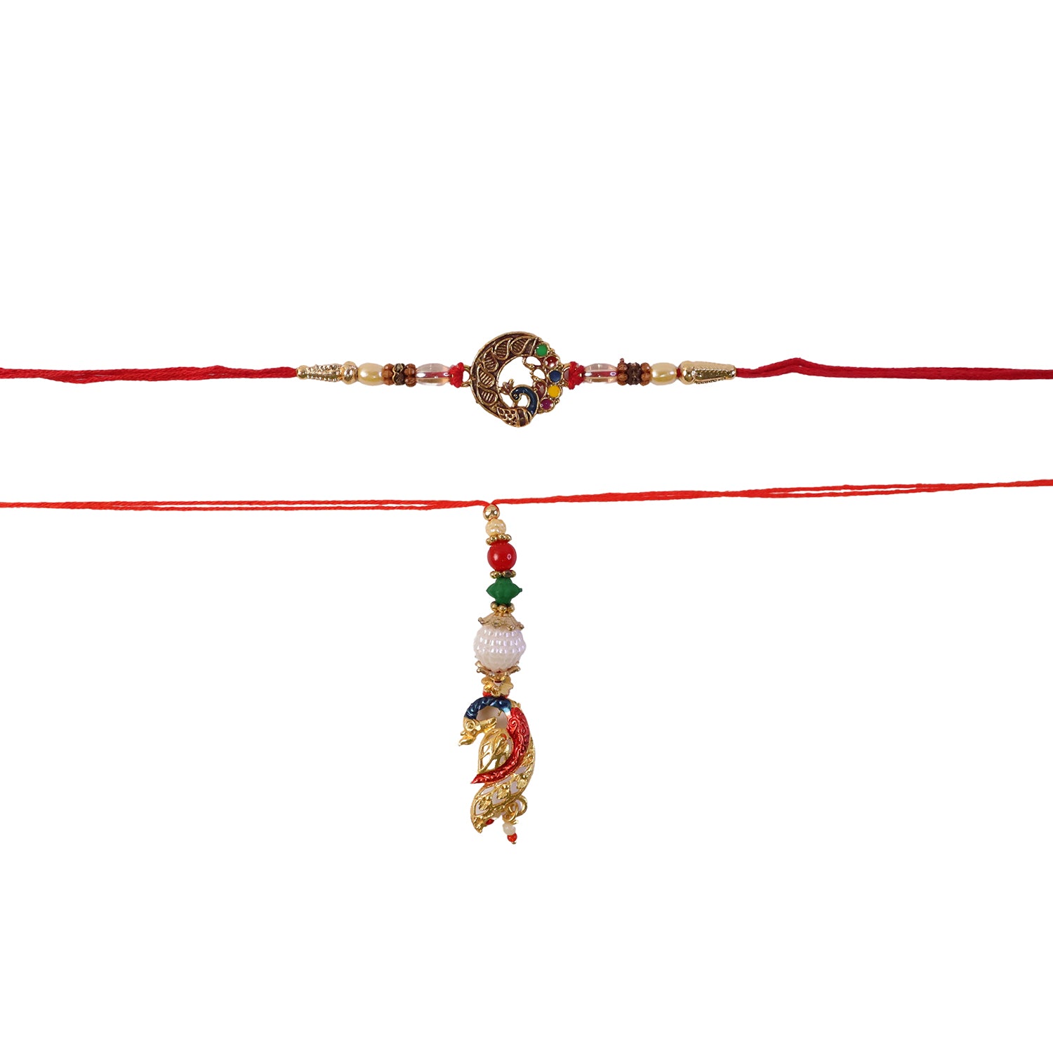 Peacock pendant detail of Bhabhi Rakhi with thread