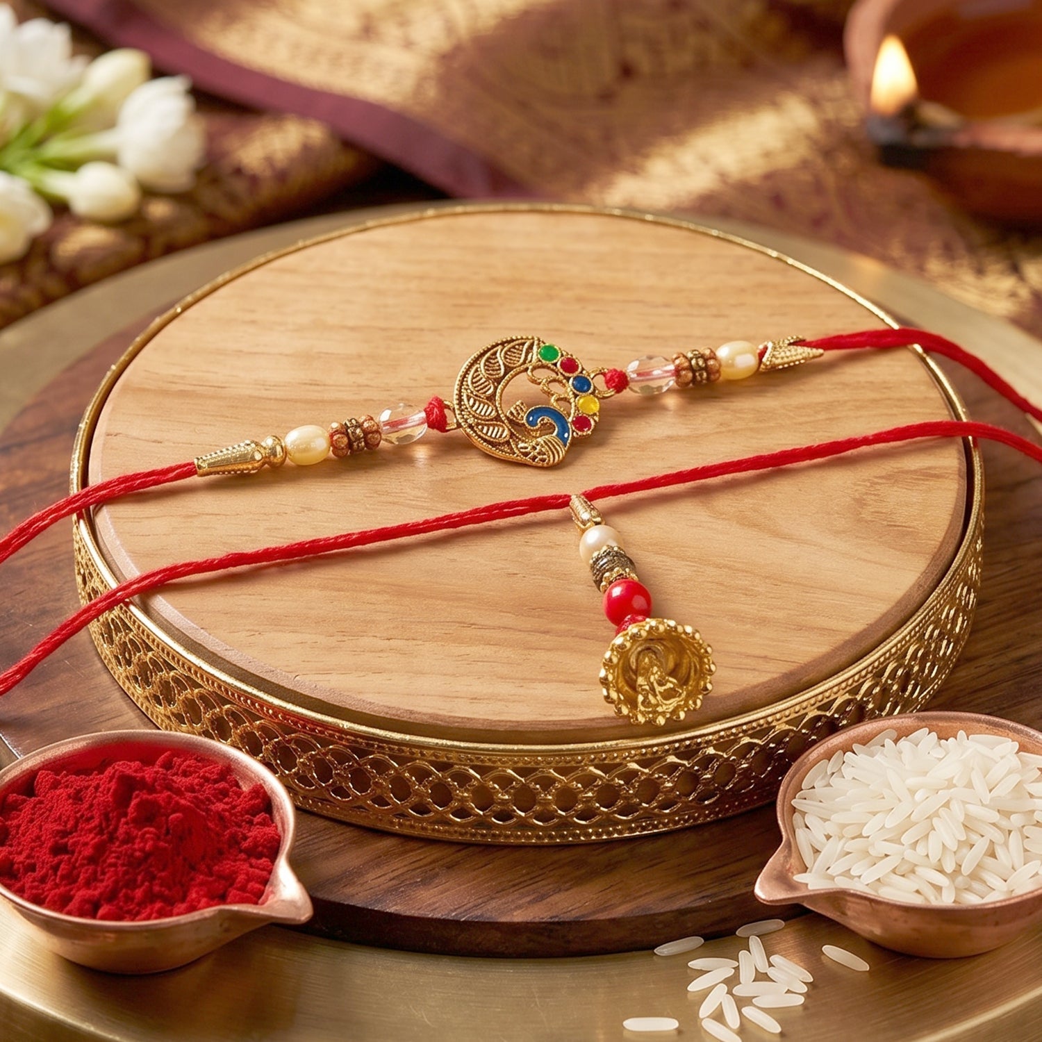 Antique Coin Bhabhi Rakhi with Royal Latkan for festival gifting