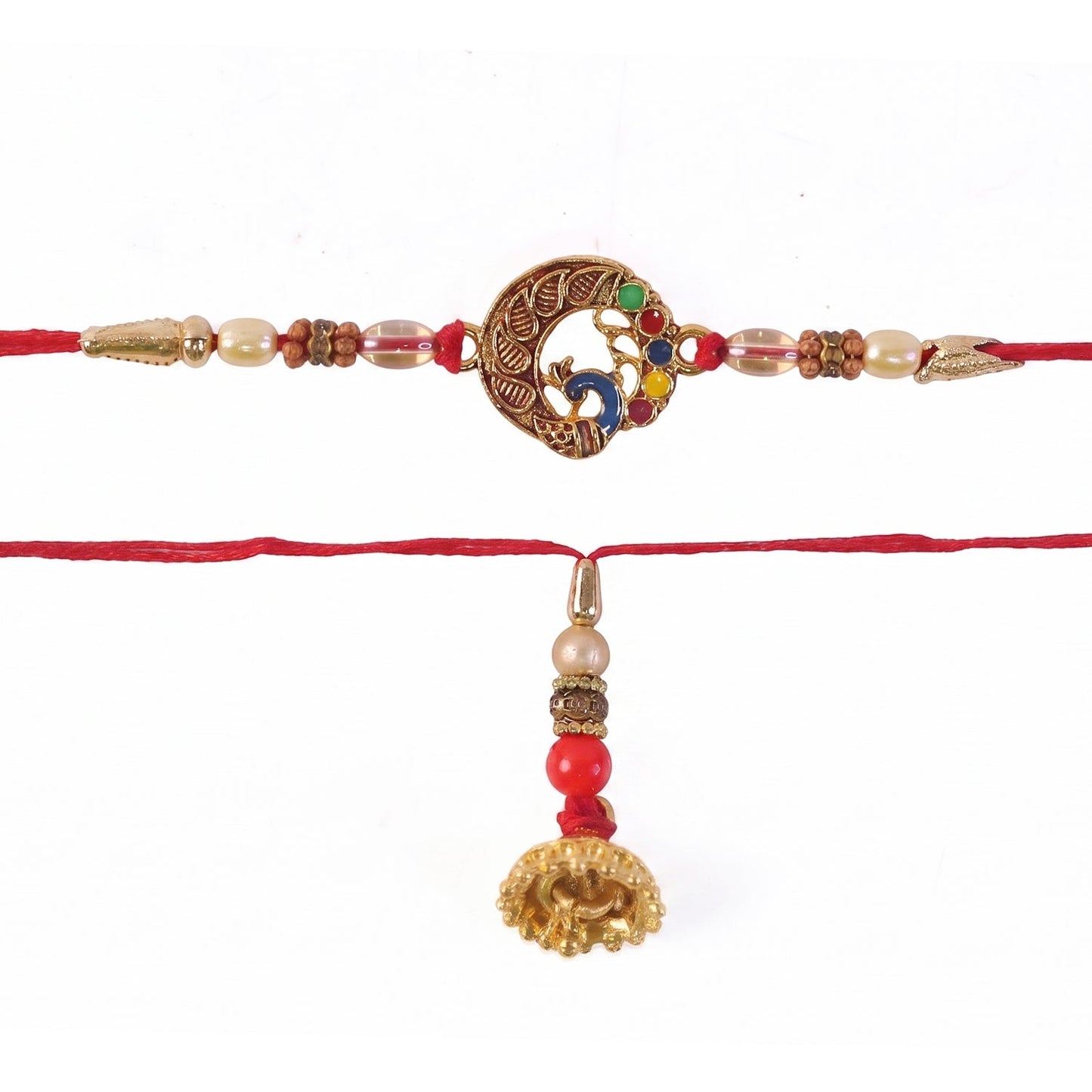 Close-up of Antique Coin Bhabhi Rakhi with Latkan detail