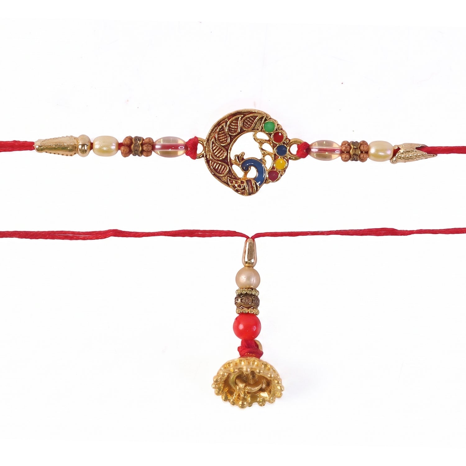 Close-up of Antique Coin Bhabhi Rakhi with Latkan detail