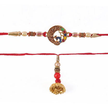 Close-up of Antique Coin Bhabhi Rakhi with Latkan detail