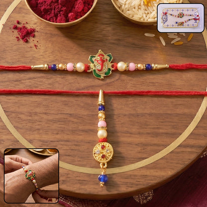 Floral Peacock Bhabhi Rakhi with Pastel Beads close-up