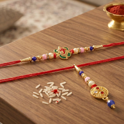 Side view of Floral Peacock Bhabhi Rakhi showing detailed peacock design