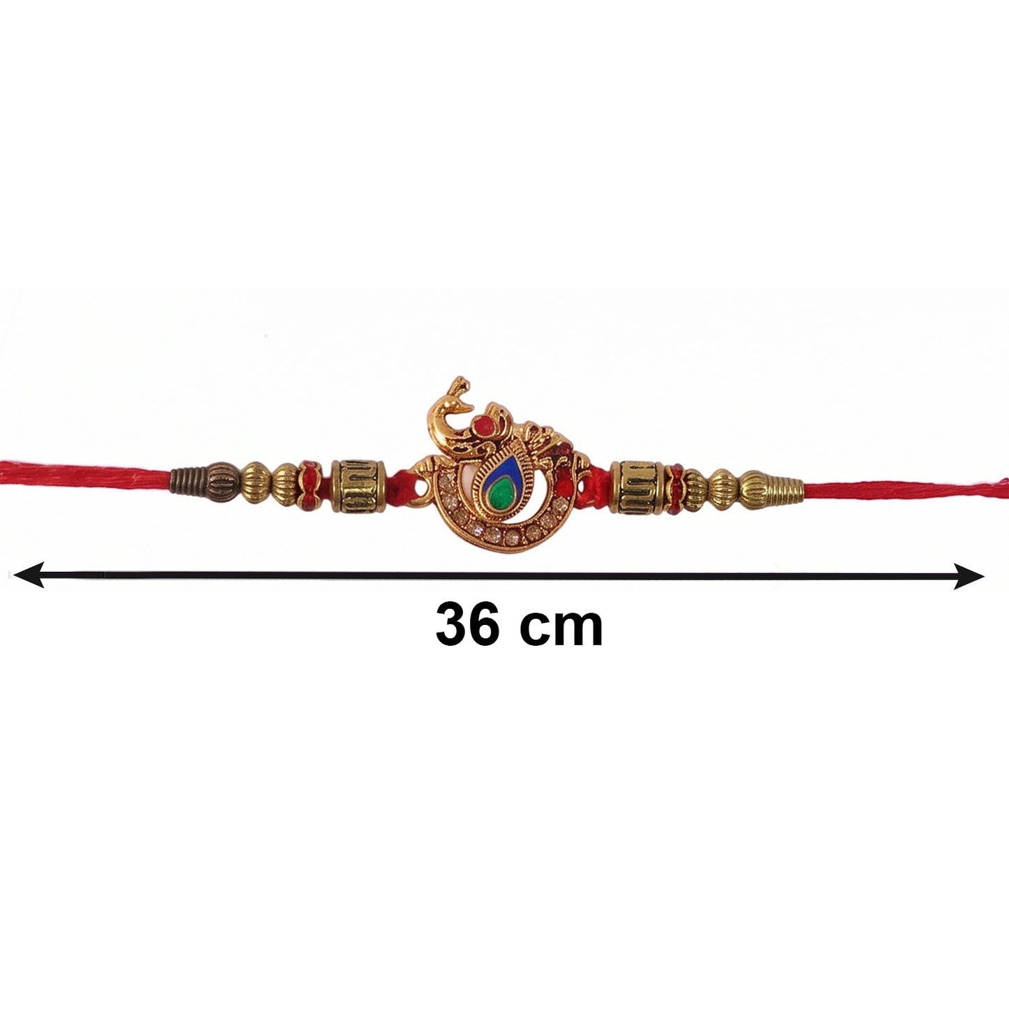 Elegant pearl latkan on Bhabhi Rakhi with peacock design