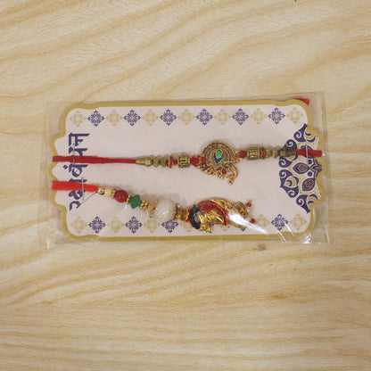 Handcrafted Peacock Kundan Bhabhi Rakhi with Pearl Latkan