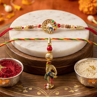 Premium Peacock Charm Bhabhi Lumba Rakhi – Elegant Maroon Gift Box for Rakshabandhan