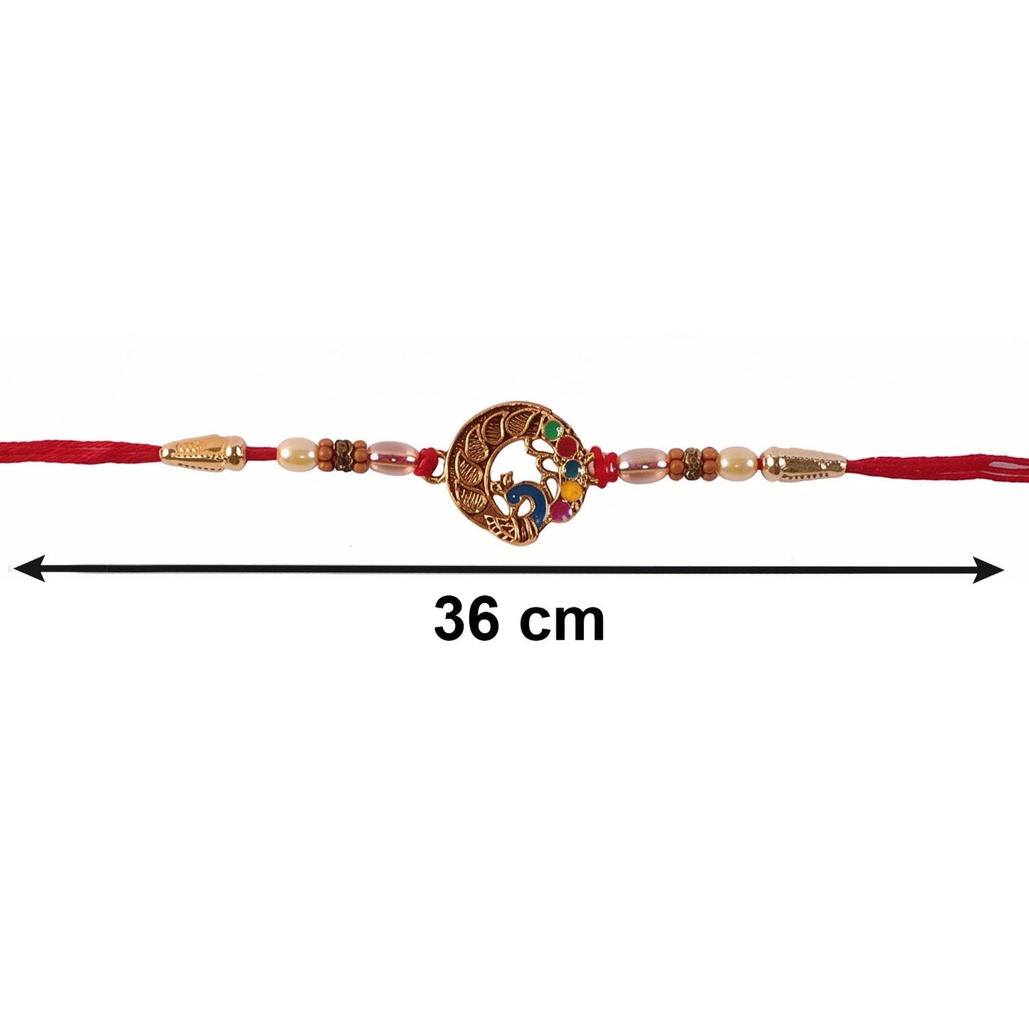 Peacock Charm Bhabhi Rakhi laying flat with gift box