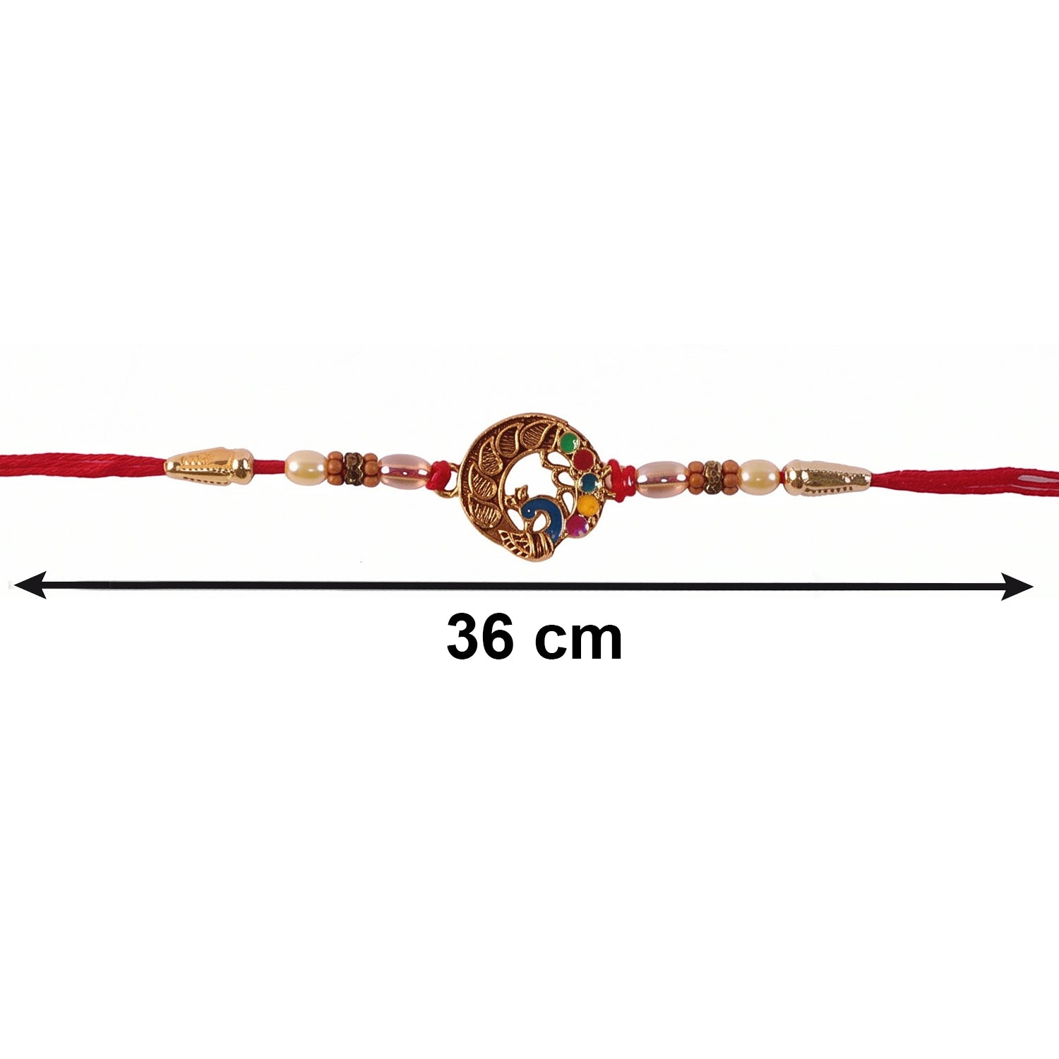 Peacock Charm Bhabhi Rakhi laying flat with gift box