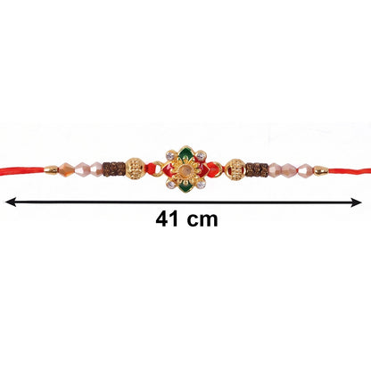 Top view of Floral Pearl Bhabhi Rakhi highlighting pearl arrangement