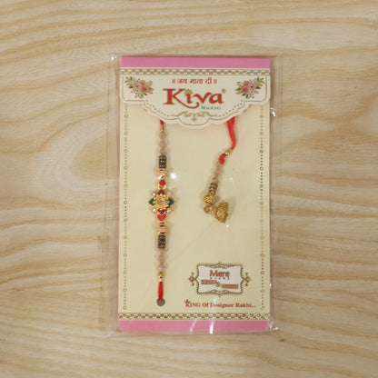 Floral Pearl Bhabhi Rakhi displayed on decorative background