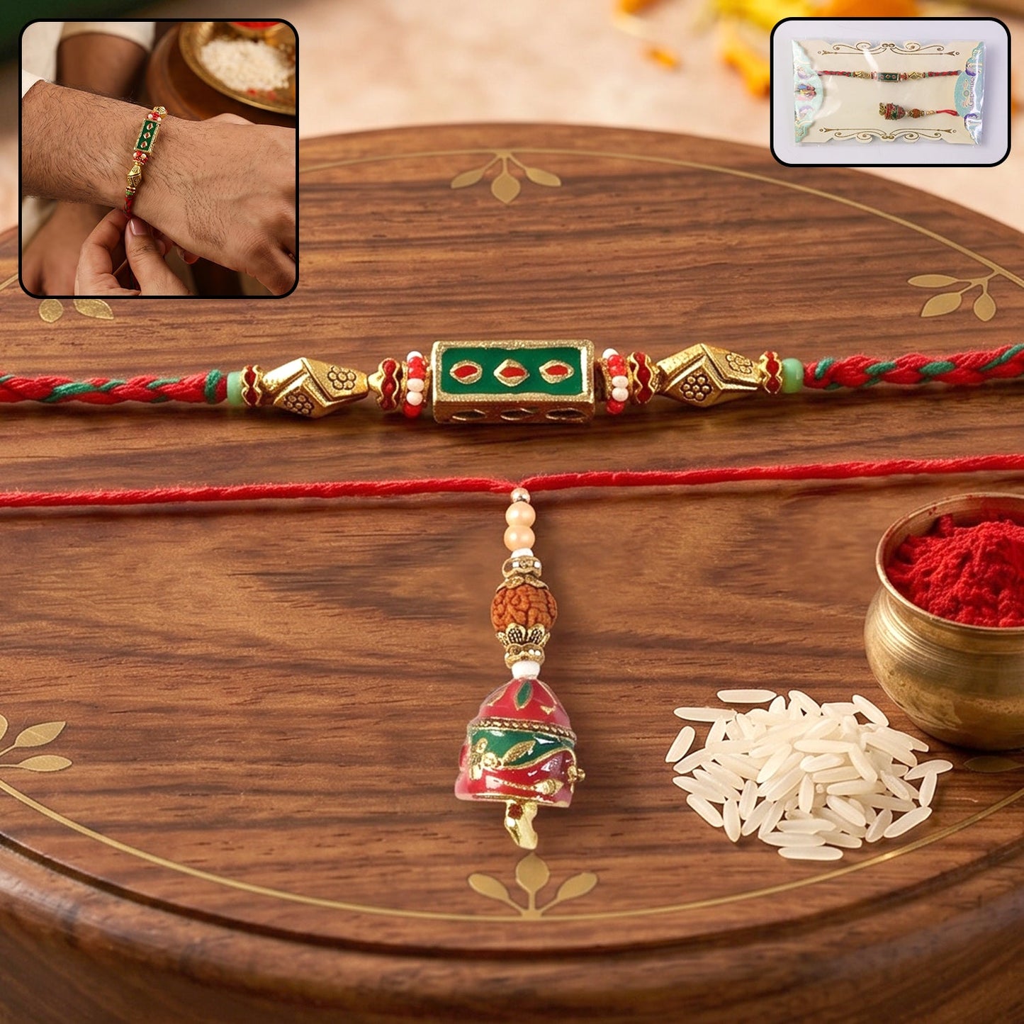 Meenakari Rectangle Bhabhi Rakhi packaging view