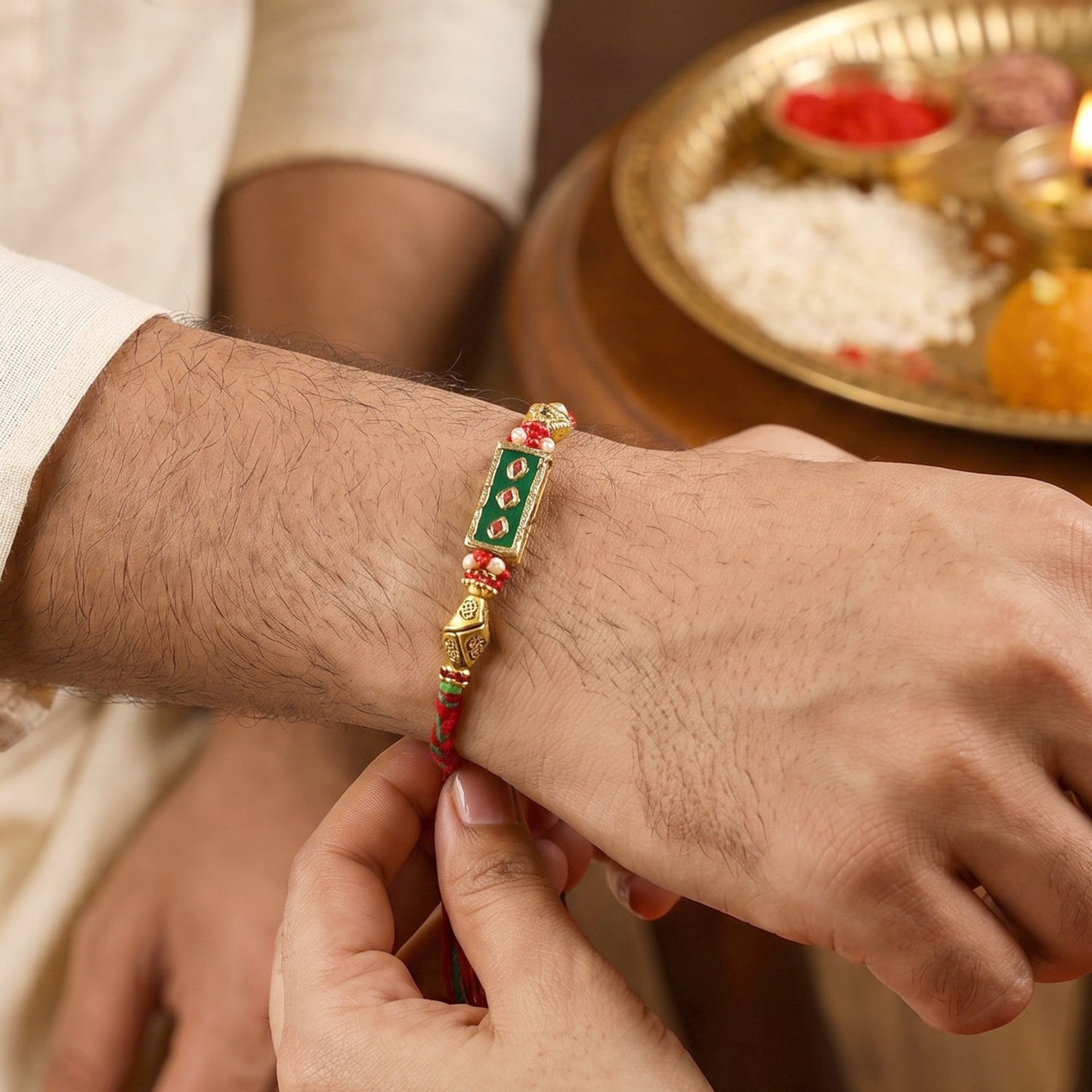 Top view of Meenakari Rectangle Bhabhi Rakhi