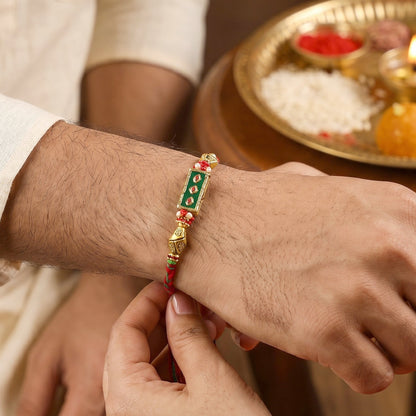 Top view of Meenakari Rectangle Bhabhi Rakhi