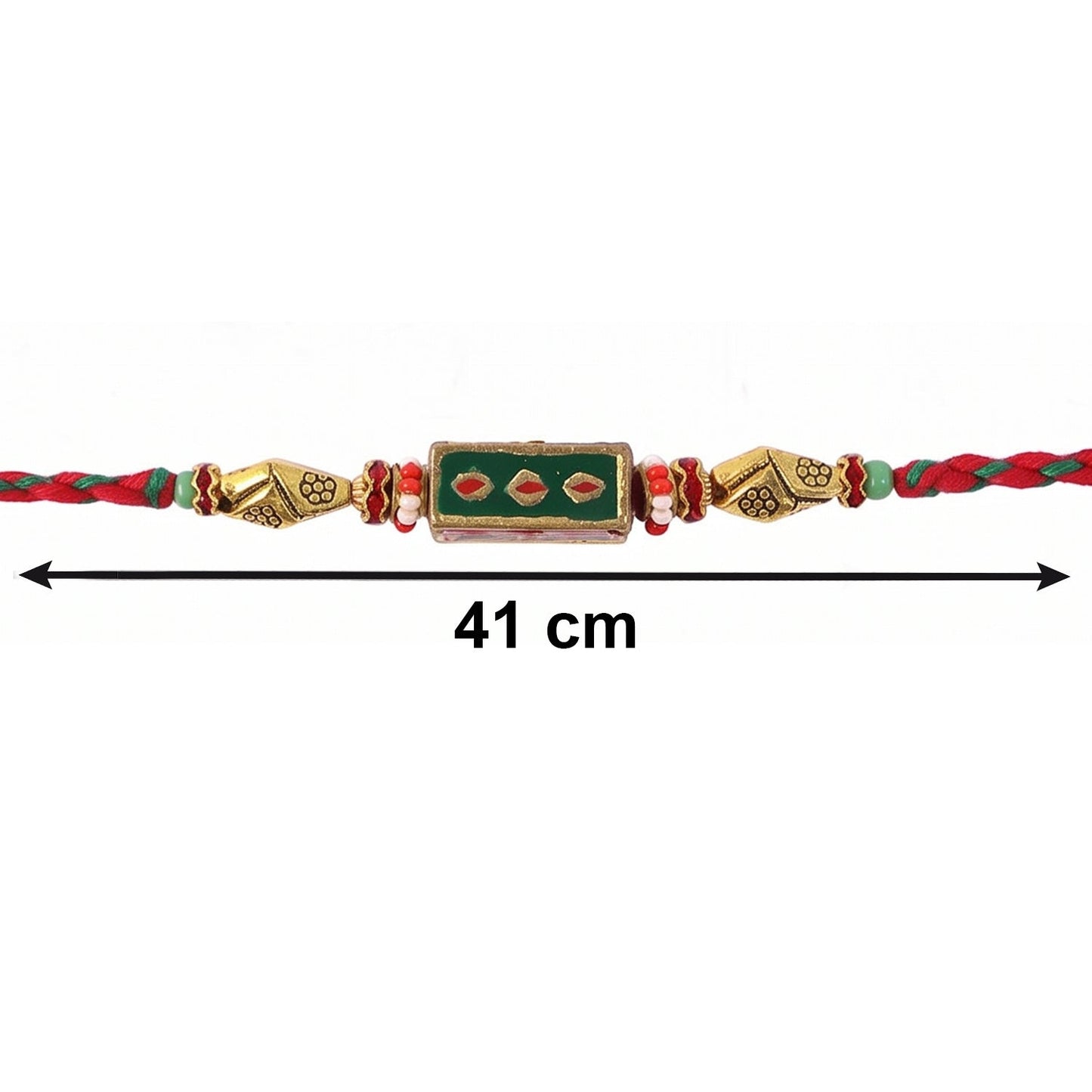 Hand holding Meenakari Rectangle Bhabhi Rakhi showing details
