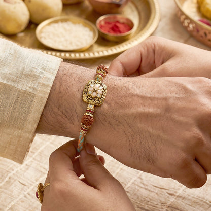 Golden Bead Bhabhi Rakhi detailed view