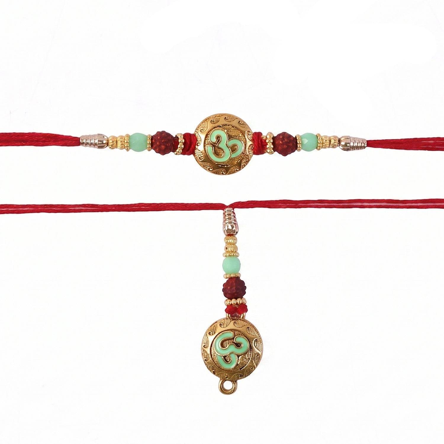 Pearl bead details on Swirl Coin Bhabhi Rakhi