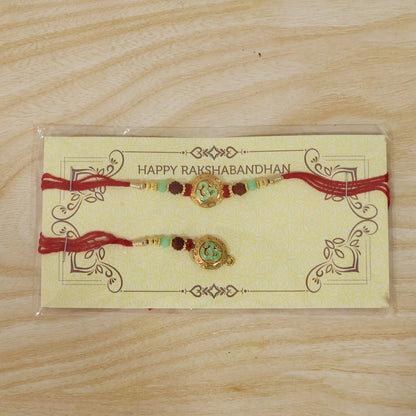 Swirl Coin Bhabhi Rakhi displayed with intricate pearl work
