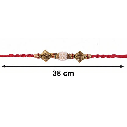 Pearl Cube Bhabhi Rakhi with decorative thread and antique latkan