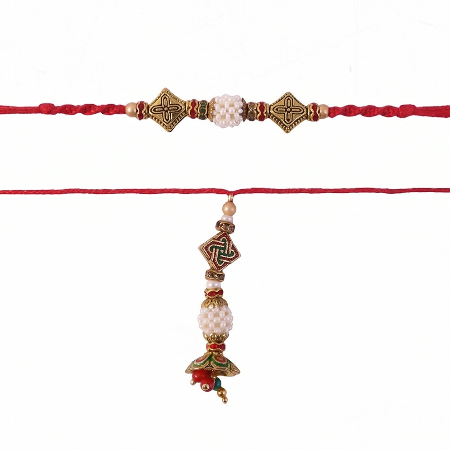 Pearl Cube Bhabhi Rakhi displayed on traditional background