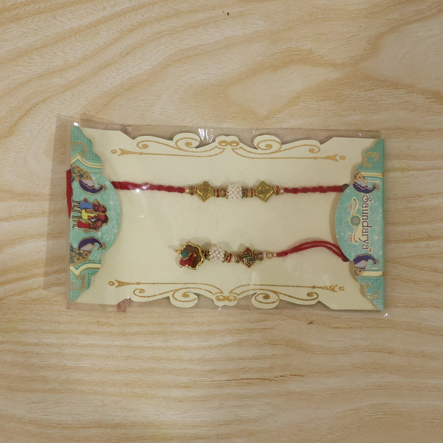 Pearl Cube Bhabhi Rakhi with antique latkan styled for gifting