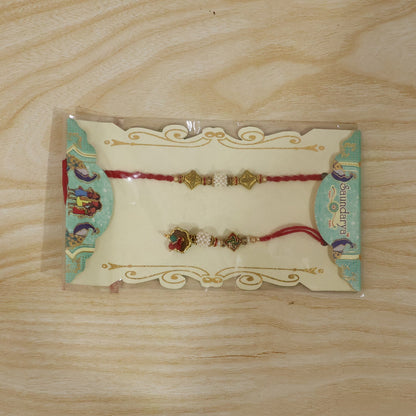 Pearl Cube Bhabhi Rakhi with antique latkan styled for gifting
