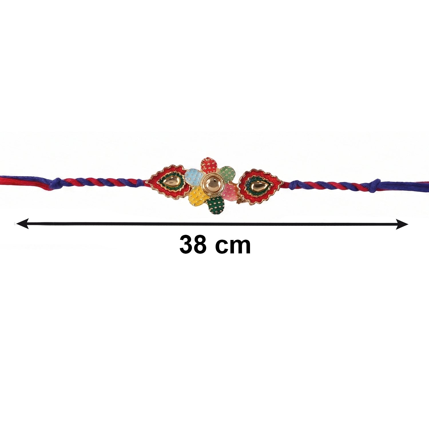 Multicolor thread Bhabhi Rakhi with floral latkan on hand