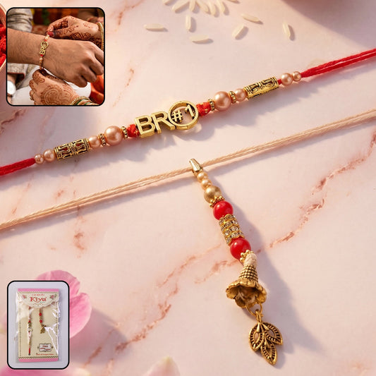 Stone Chain Bhabhi Rakhi with Golden Peacock Latkan