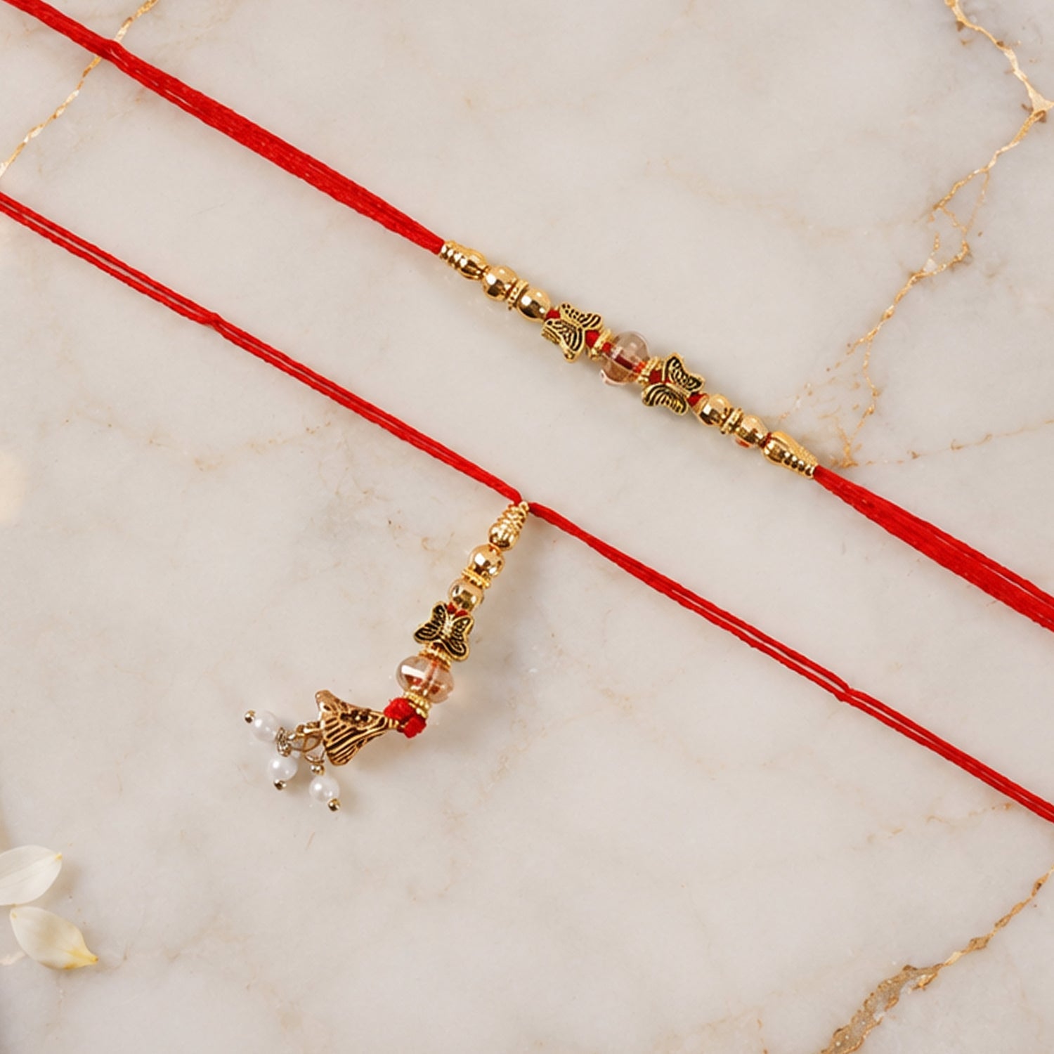 Side angle of Sleek Stone Bhabhi Rakhi showing intricate design