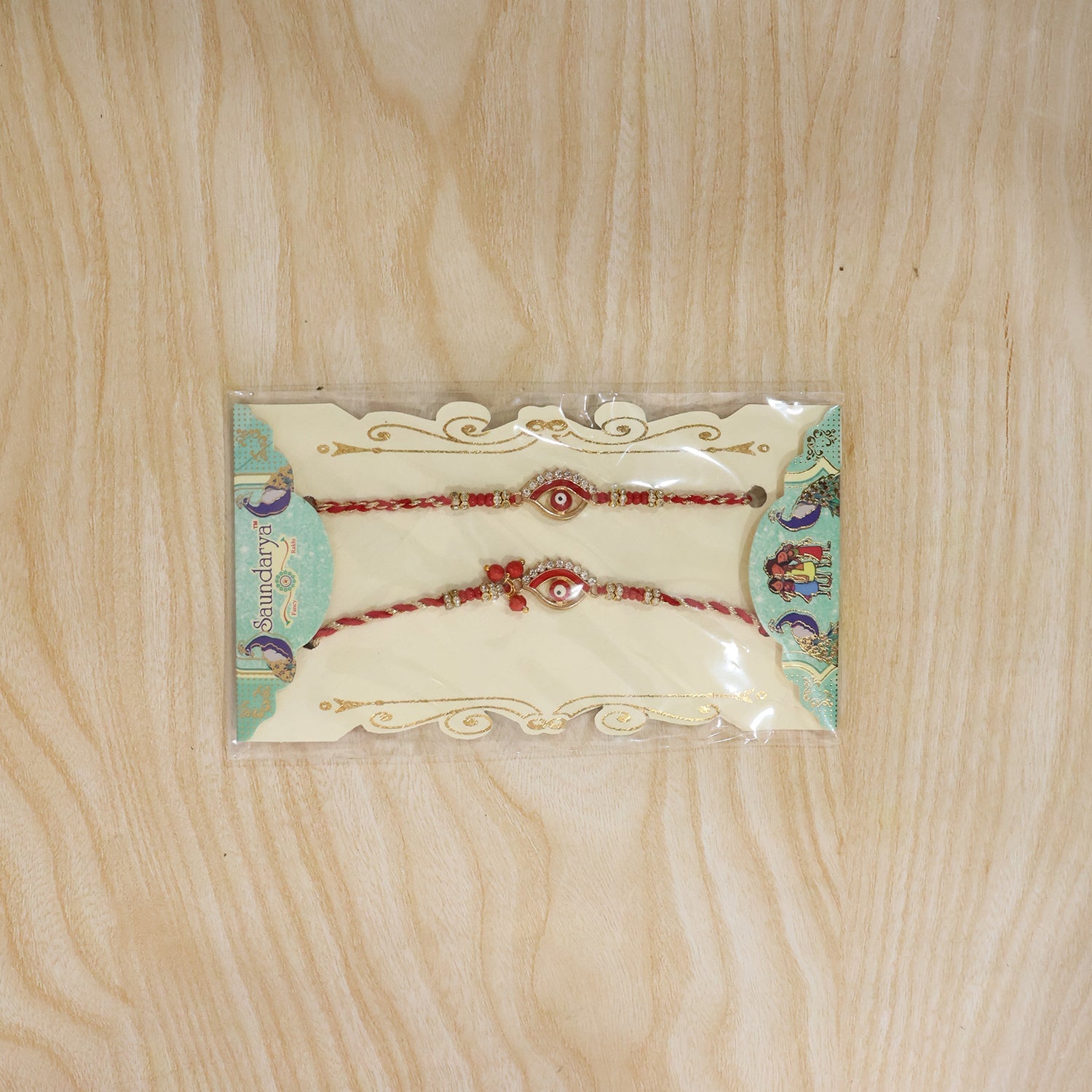 Artistic display of Red Stone Bhabhi Rakhi highlighting craftsmanship