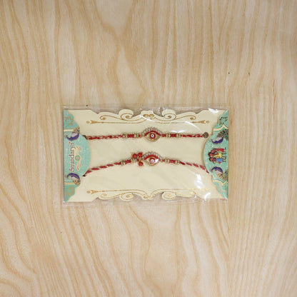 Artistic display of Red Stone Bhabhi Rakhi highlighting craftsmanship