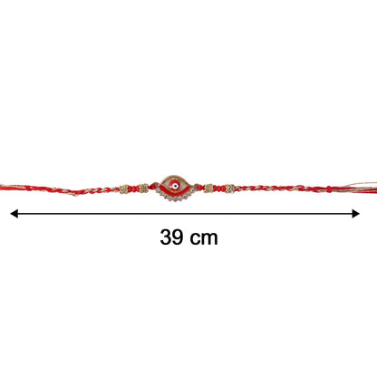 Red Stone Bhabhi Rakhi with shining stones and latkan accessory