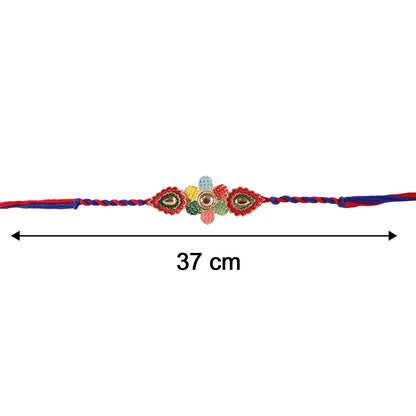 Multicolor rakhi designed for bhabhi with vibrant blue thread contrast