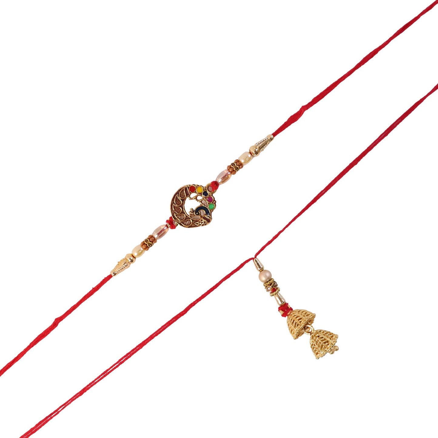 Peacock Motif design on Bhabhi Rakhi with pearl accents