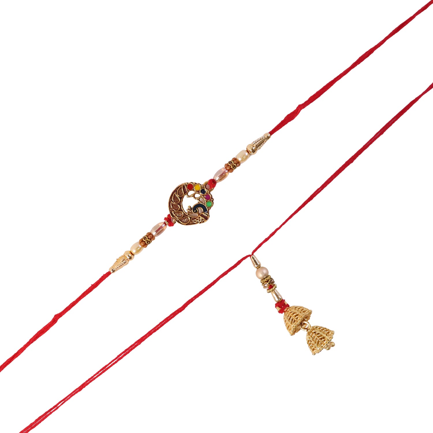 Peacock Motif design on Bhabhi Rakhi with pearl accents