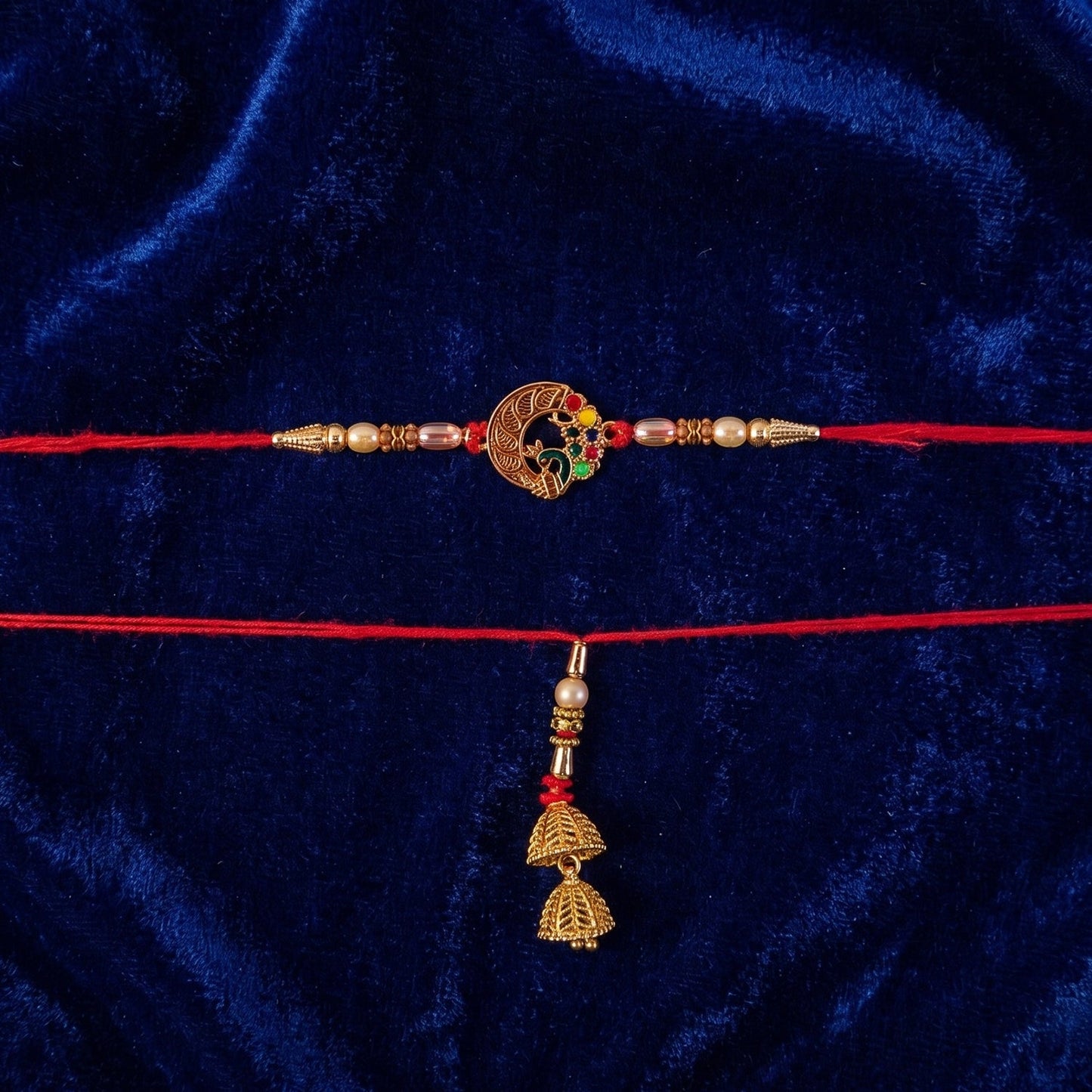 Styled Peacock Bhabhi Rakhi with pearl bead decoration